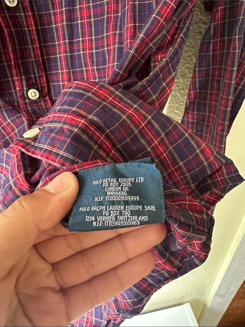 Polo by Ralph Lauren Navy and Red Plaid Button-Down Shirt EUC